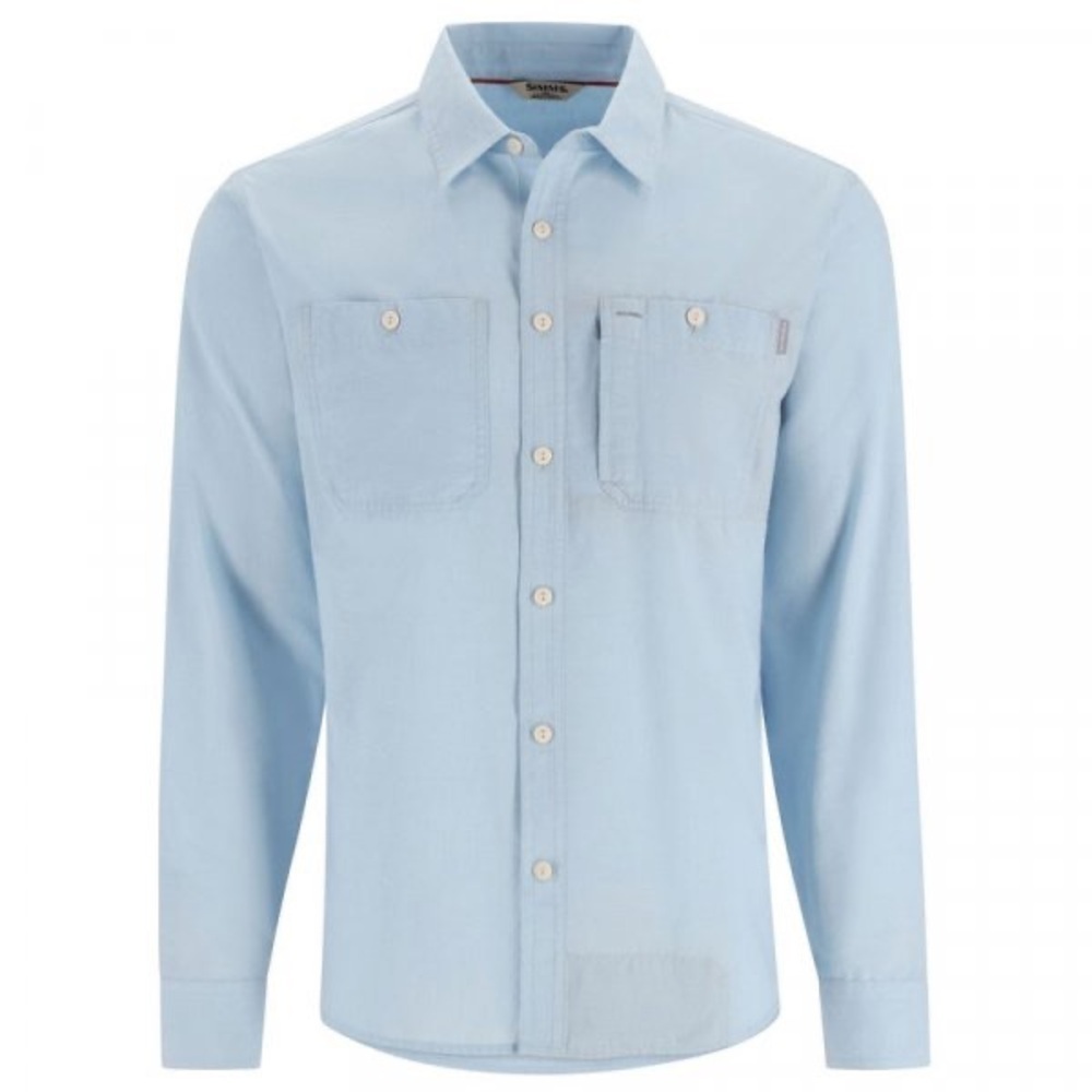 SIMMS Cutbank Chambray Long Sleeve Shirt Glacier Blue Vented Fishing Men's SZ M